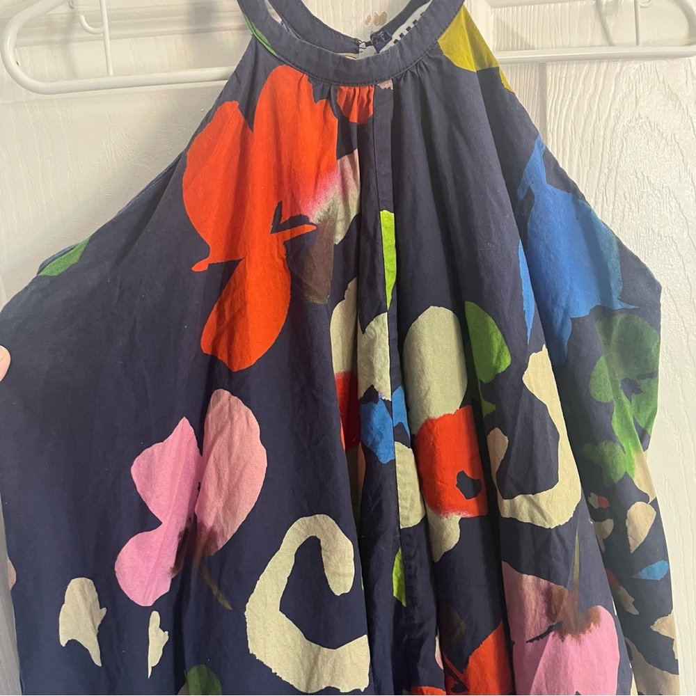 Anthropologie Navy Floral Halter Midi Dress - Picture 3 of 11